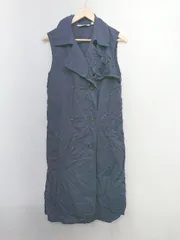 ◇ JW Anderson × UNIQLO ユニクロ ノースリーブ 膝下丈 リネンブレンドラペルワンピース サイズM ネイビー レディース P  【1308240009838】