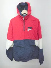 ◇ FILA フィラ ハーフジップ 刺繍 長袖 ナイロンジャケット サイズM レッド ネイビー ホワイト系 レディース メンズ P  【1308240008787】