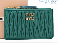 【新古品】ミュウミュウ　MIU MIU　マテラッセ　ポーチウォレット　コイン カードホルダー フラグメントケース　カードケース　パスケース　コインケース　小銭入れ　コンパクト財布　ブルーグリーン　5MB060