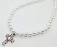 ピンク　ハート　クロス　パール　ネックレス　ロック　パンク　ロリータ　ゴスロリ