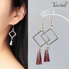 Terse ピアス 1ペア レディース フックピアス 紫 パープル スクエア 四角 菱形 ゴールド 金 かわいい 大人 女性 人気 お出かけ パーティー 二次会 デート 普段使い プレゼントse0124apu