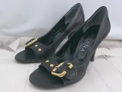 ◇ DIANA ダイアナ オープントゥ バックル ヒール パンプス サイズ22 1/2 ブラック レディース P  【1308240016690】