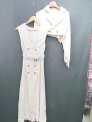 ◇ ◎ GRL ベルト付 ショート ジャケット ロング ジレ アンサンブル トレンチ コート サイズF ライトベージュ レディース P  【1308240017444】