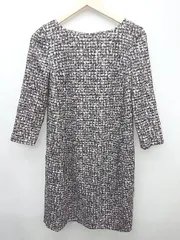 ◇ UNTITLED アンタイトル 総柄 ノーカラー 八分袖 ミニ ワンピース サイズ2 ホワイト ブラック マルチ レディース P  【1308240018250】