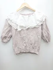 ◇ INGNI イング フリルカラー 五分袖 ニット カットソー サイズM スモークピンク ホワイト系 レディース P  【1308240017826】