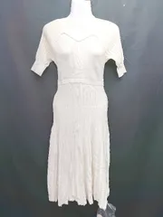 ◇ ◎ ●未使用● MERCURYDUO 定価1.3万円 シアー 切替 半袖 膝下丈 ニットワンピース サイズF アイボリー レディース P  【1308240017673】