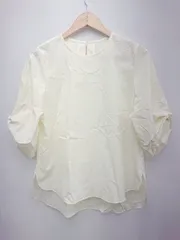 ◇ INDIVI インディヴィ シンプル 無地 ノーカラー 七分袖 ブラウス カットソー サイズ34 アイボリー系 レディース P  【1308240018656】