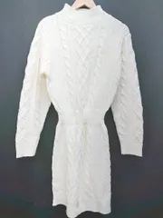 ◇ EVRIS エヴリス 大人女子 無地 長袖 膝丈 ニットワンピース サイズF アイボリー系 レディース P  【1308240018380】