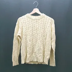◇ 良品計画 ケーブル ラウンドネック シンプル カジュアル 長袖 ニット サイズM イエロー レディース E  【1308290000809】