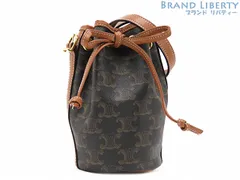 【新品同様】セリーヌ　CELINE　トリオンフ　スモール ドローストリング バッグ　2WAY バケツ型 巾着バッグ　斜め掛け ショルダーバッグ　ポシェット　ショルダーポーチ　タン ブラック ブラウン　191142BZJ.04LU