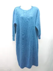 ◇ MELROSE CLAIRE クルーネック 無地 大人カジュアル 長袖 ロング丈 ワンピース 表記なし ブルー レディース E  【1308290001431】