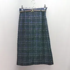 ◇ ◎ JUSGLITTY バックファスナー チェック柄 フェミニン 膝丈 フレア スカート サイズ2 ブルー レディース E  【1308290001424】