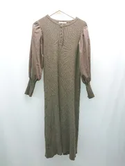 ◇ RAY CASSIN リブ素材 フロントボタン パフスリ 長袖 ロング丈 ワンピース サイズF ブラウン/カーキ レディース E  【1308290002605】