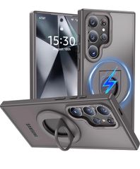 ★Galaxy S22 Ultra 用 ケース Magnetic対応 リング付き 半透明マットな質感 耐衝撃 衝撃吸収 ギャラクシー S22 ウルトラ 磁気カバー 隠しスタンド 機能 ワイヤレス充電 シリコンバンパー