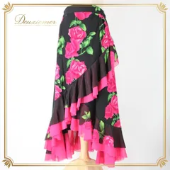 社交ダンス 衣装 スタンダード スカート レッスンウェア 練習着 prima boutique プリマブティック ブラック系 ピンク系 グリーン系 花柄 フリル フレアスカート 動きやすい おしゃれ カジュアルコーデ 丈79cm ウエスト30cm〜