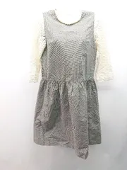 ◇ anatelier バックファスナー パール レース 裏地あり 七分袖 ひざ丈 ワンピース 表記なし グレー ホワイト レディース E  【1308290003763】