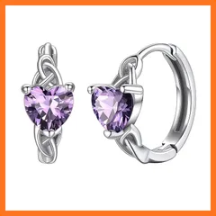 【新品】 [Silvora] ピアス レディース シルバー925 フープピアス ハート リングピアス 軸太 18g 誕生石 ケルト結び アメシスト 2月 アクセサリー 0