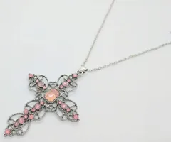 抜き　エレガント　クロス　十字架　ピンク　ネックレス　ロック　パンク　ロリータ　ゴスロリ