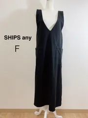 SHIPS any ツイル ジャージ ジャンパースカート ジャンスカ Vネック Iライン ロングスカート ロング丈 ワンピース ノースリーブ ブラック F