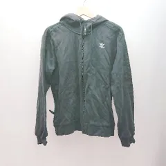 ◇ adidas アディダス フード ジップアップ 刺繡 ブランドロゴ シンプル 長袖 パーカー サイズL グレー レディース E  【1308290006771】