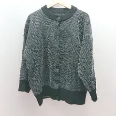 ◇ JEANASIS ジーナシス ケーブル チェック柄 起毛 ボタン ストレッチ 長袖 カーディガン サイズF ブラック レディース E  【1308290006634】