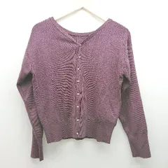 ◇ rope picnic 羽織り パール　ニット Vネック 秋冬物 カジュアル 長袖 カーディガン サイズ38 パープル レディース E  【1308290008669】