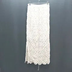 ◇ sense of place ウエストゴム ガーリー 刺繡 スリット ロング丈 タイト スカート サイズONE ベージュ レディース E  【1308290009406】