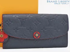 【ほぼ新品】ルイヴィトン　LOUIS VUITTON　モノグラムアンプラント　ポルトフォイユ エミリー　二つ折り長財布　フラワーチャーム　マリーヌルージュ ネイビー レッド　M68327