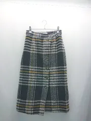 ◇ le.coeur blanc チェック 冬コーデ フロントボタン ガーリー ロング丈 タイト スカート サイズ36 ネイビー レディース E  【1308290010167】