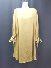 ◇ merlot plus 光沢感 エレガント 袖リボン ポケットなし 長袖 ひざ丈 ワンピース 表記なし イエロー レディース E  【1308290009680】