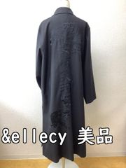 ねこ刺繍】美品♡&ellecy ロングコート スタジャン ボーダー ロング丈