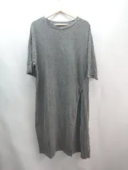 ◇ niko and… ラウンドネック サイドスリット 綿100% 透け感なし 半袖 ロング ワンピース 表記なし グレー レディース E  【1308290013748】