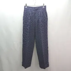 ◇ Mila Owen ミラオーウェン ストライプ柄 センタープレス 裾タックロール ワイドパンツ サイズ0 ネイビー レディース E  【1308290013243】