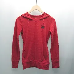 ◇ NIKE　the athletic dept フード付き プルオーバー 透け感なし ボーダー柄 長袖 Tシャツ サイズM レッド レディース E  【1308290014455】