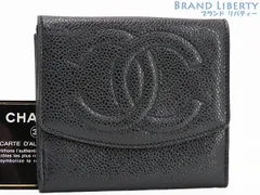 【超美品】シャネル　CHANEL　ヴィンテージ　ココマーク　キャビアスキン　Wホック財布　二つ折り財布　コンパクト財布　ブラック　グレインドカーフスキン　A01427