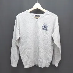 ◇ RODEO CROWNS WIDE BOWL Vネック 刺繍マーク リブ袖 デザインプリント 長袖 ニット サイズfree グレー レディース E  【1308290018156】