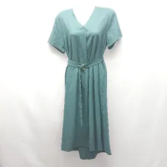 ◇ ◎ earth music&ecology Vネック 綺麗め 大人 シンプル 半袖 ひざ丈 ワンピース サイズF グリーン レディース E  【1308290020197】