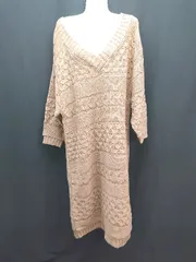 ◇ Bab バブ Vネック ケーブルニット 秋冬 もこもこ 長袖 ロング ワンピース サイズFREE ブラウン レディース E  【1308290020852】