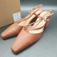 ◇ ◎ by muni:r バイ ムニール スクエアトゥ ストラップ スクエアヒール パンプス サイズ24.0 ブラウン レディース E  【1308290020760】