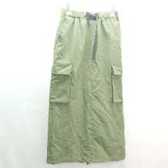 ◇ LOWRYS FARM ウエストゴム バックスリット ナイロン系 ロング タイト スカート サイズF カーキ レディース E  【1308290022405】