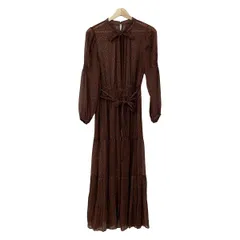 マイストラーダ ワンピース レディース - ダークブラウン×ネイビー×ダークグリーン クルーネック/長袖/ロング/花柄/シースルー/プリーツ