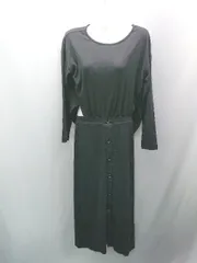 ◇ AZUL BY MOUSSY クルーネック 背中空き ウエストゴム タイト 長袖 ロング ワンピース サイズS ブラック レディース E  【1308290021873】