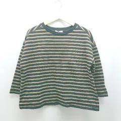 ◇ niko and … ニコアンド クルーネック ボーダー柄 七分丈 ロングTシャツ 表記なし ベージュ ブラック レディース E  【1308290022580】