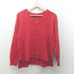 ◇ INGNI イング Vネック ケーブル編み カジュアル 秋冬 長袖 ニット セーター サイズM レッド レディース E  【1308290022566】