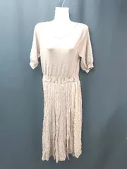 ◇ tocco closet Vネック ニット ウエストゴム 裏地 レース 半袖 ロング丈 ワンピース サイズM ブラウン レディース E  【1308290028421】