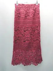 ◇ 31 Sons de mode レース 薄手 バックジップ 裏地 花柄 オシャレ 膝丈 タイト スカート サイズ38 レッド レディース E  【1308290028346】