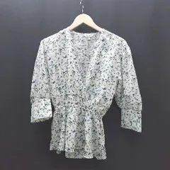 ◇ MOUSSY Vネック 花柄 薄手 春向け フェミニン 長袖 シャツ サイズ1 ホワイト ブルー レディース E  【1308290028162】