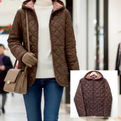 イギリス製◎【LAVENHAM】ラベンハム キルティング ジャケット コート アウター 中綿 裏地花柄 可愛い 華やか 大人カジュアル タウンユース ブラウン レディース サイズ40(L位)/M40758jF