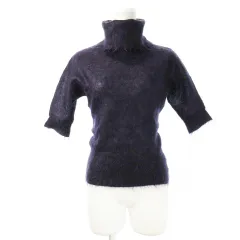 コムサデモード COMME CA DU MODE ニット セーター タートルネック 五分袖 モヘア ウール混 起毛 薄手 ミックス M 紫 パープル /CK9