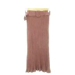 レディアゼル REDYAZEL スカート ニット リブ タイト ロング 裾フリル Iライン ベルト ウエストゴム F 茶 ブラウン /AH4